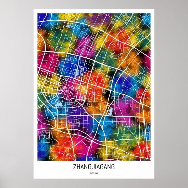 Poster Mapa da Cidade da China em Zhangjiagang (Frente)
