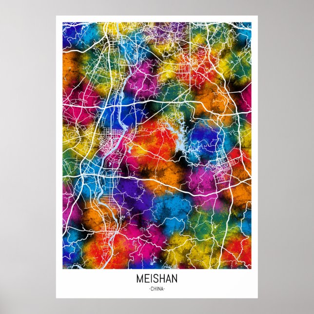 Poster Mapa da Cidade da China Meishan (Frente)