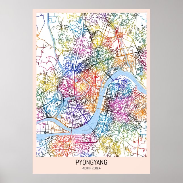 Poster Mapa da Cidade da Coreia do Norte em Pyongyang (Frente)