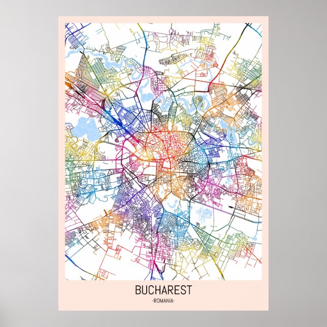 Poster Mapa da Cidade da Romênia, em Bucareste (Frente)