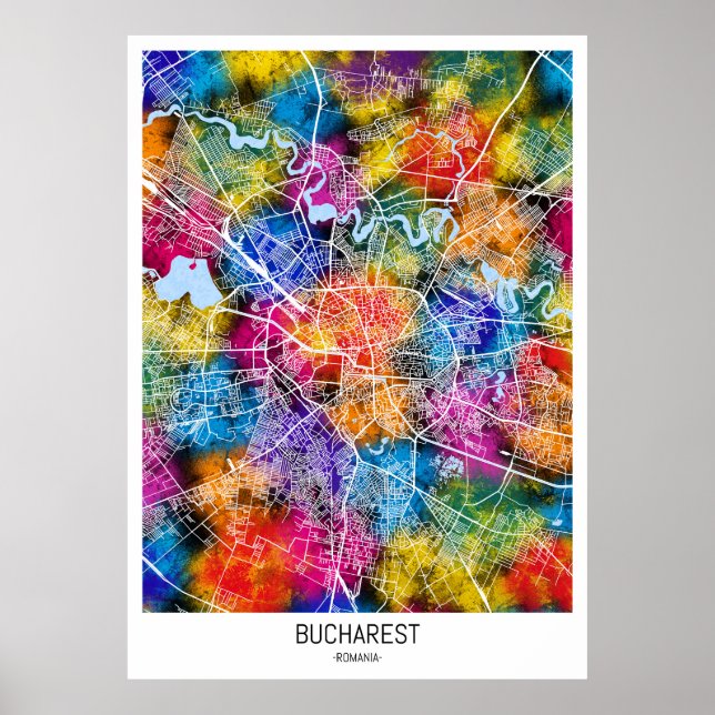 Poster Mapa da Cidade da Romênia, em Bucareste (Frente)
