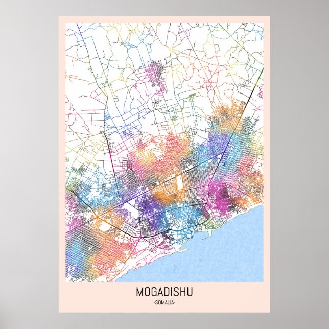 Poster Mapa da Cidade da Somália de Mogadixo (Frente)