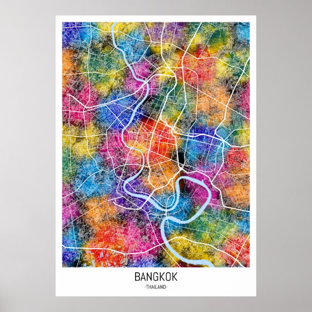 Poster Mapa da Cidade da Tailândia em Bangkok (Frente)