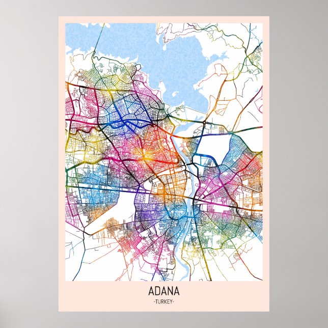 Poster Mapa da Cidade de Adana Türkiye (Frente)