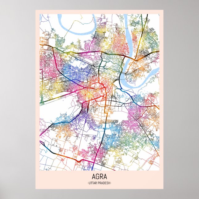Poster Mapa da Cidade de Agra Uttar Pradesh (Frente)