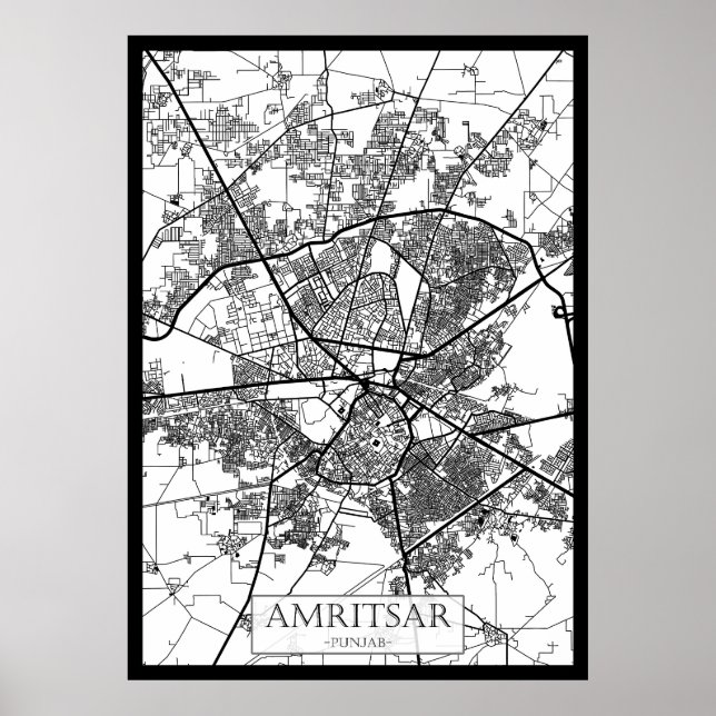 Poster Mapa da Cidade de Amritsar Punjab (Frente)