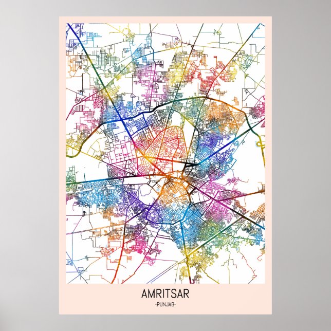 Poster Mapa da Cidade de Amritsar Punjab (Frente)