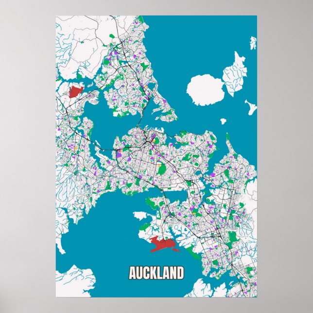 Poster Mapa da Cidade de Auckland, Nova Zelândia (Frente)