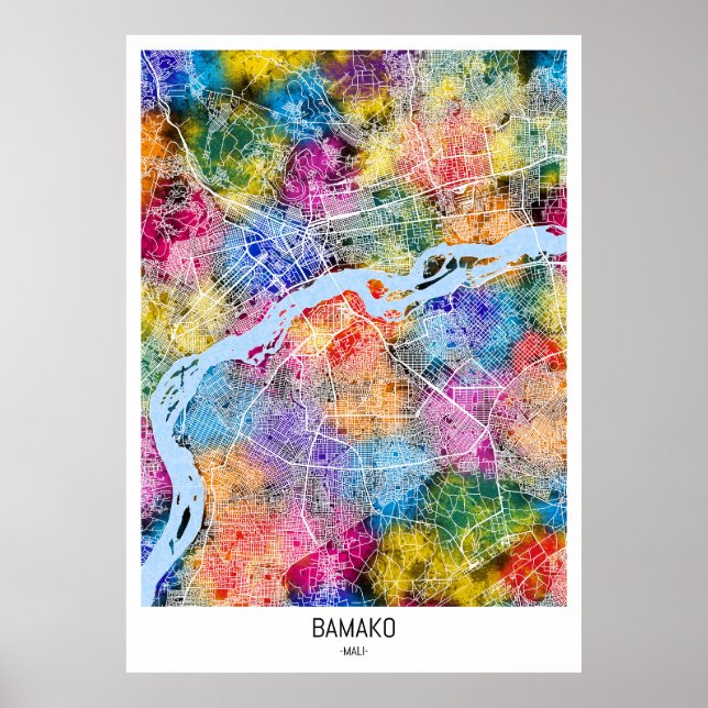 Poster Mapa da cidade de Bamako Mali (Frente)