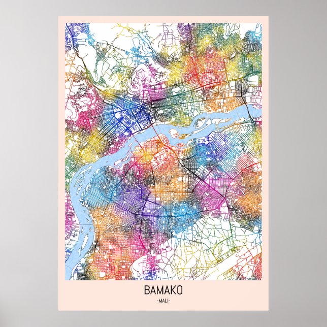 Poster Mapa da cidade de Bamako Mali (Frente)