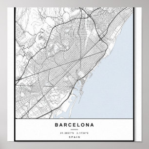 Poster Mapa da Cidade de Barcelona   Arte Linear Minimali