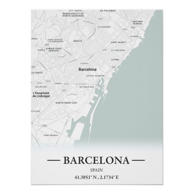 Póster Mapa da cidade de Barcelona, Espanha (Frente)