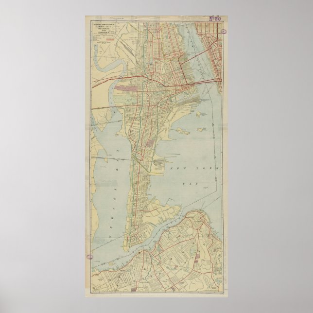 Poster Mapa da cidade de Bayonne NJ (1912) (Frente)