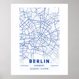 Poster Mapa da cidade de Berlim Alemanha Azul