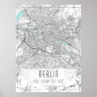 Poster Mapa da cidade de Berlim, Preto, Branco e Azul