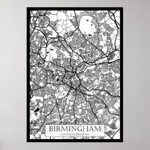 Poster Mapa da Cidade de Birmingham Reino Unido