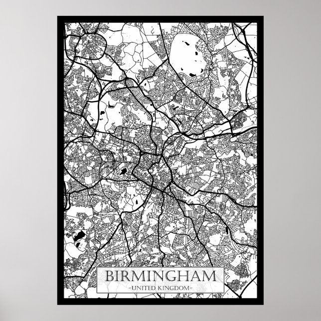 Poster Mapa da Cidade de Birmingham Reino Unido (Frente)