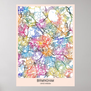 Poster Mapa da Cidade de Birmingham Reino Unido