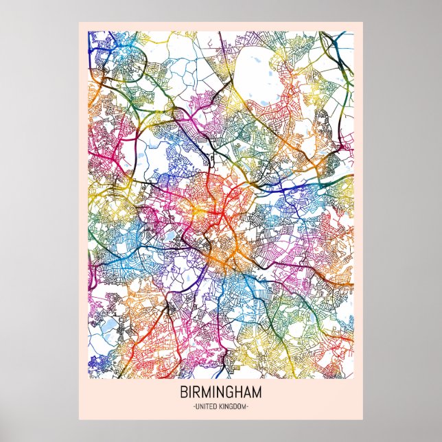 Poster Mapa da Cidade de Birmingham Reino Unido (Frente)