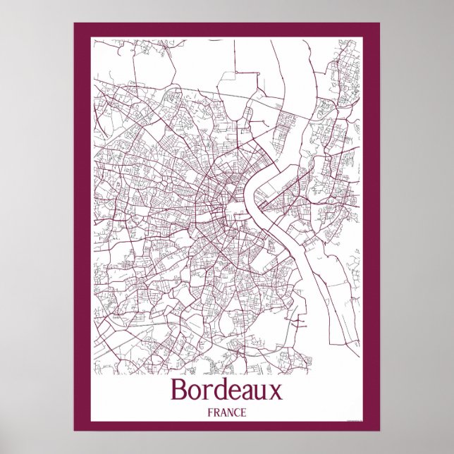 Poster Mapa da Cidade de Bordéus França (Frente)