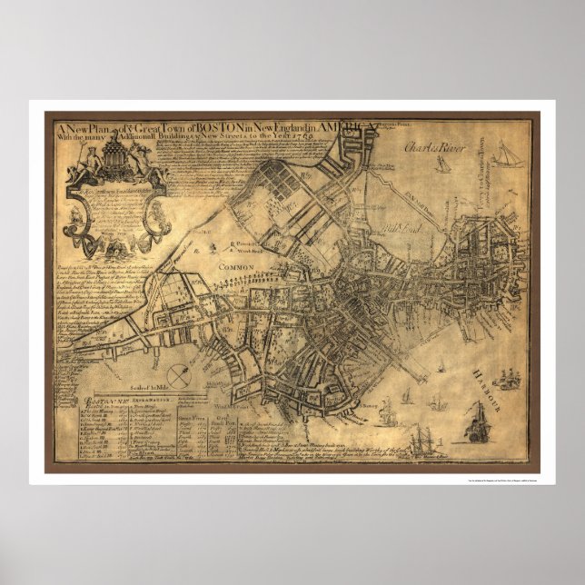Póster Mapa da cidade de Boston - 1769 (Frente)