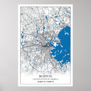 Poster Mapa da Cidade de Boston Massachusetts EUA Viagem