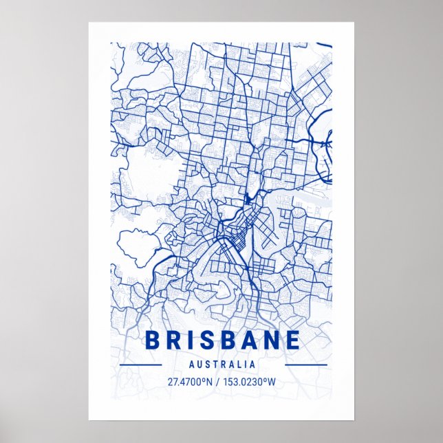 Poster Mapa da cidade de Brisbane Tint Azul (Frente)