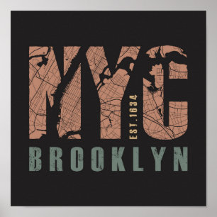 Poster Mapa da cidade de Brooklyn, New York  