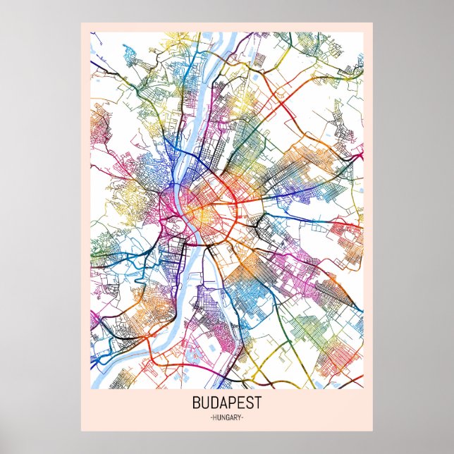 Poster Mapa da Cidade de Budapeste na Hungria (Frente)