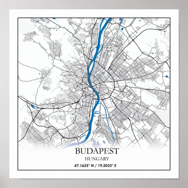 Poster Mapa da Cidade de Budapeste na Hungria Viagem Simp (Frente)