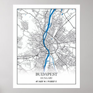 Poster Mapa da Cidade de Budapeste na Hungria Viagem Simp