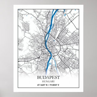 Poster Mapa da Cidade de Budapeste na Hungria Viagem Simp