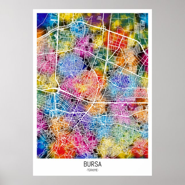Poster Mapa da Cidade de Bursa Türkiye (Frente)