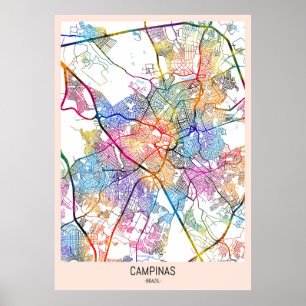 Poster Mapa da Cidade de Campinas Brasil
