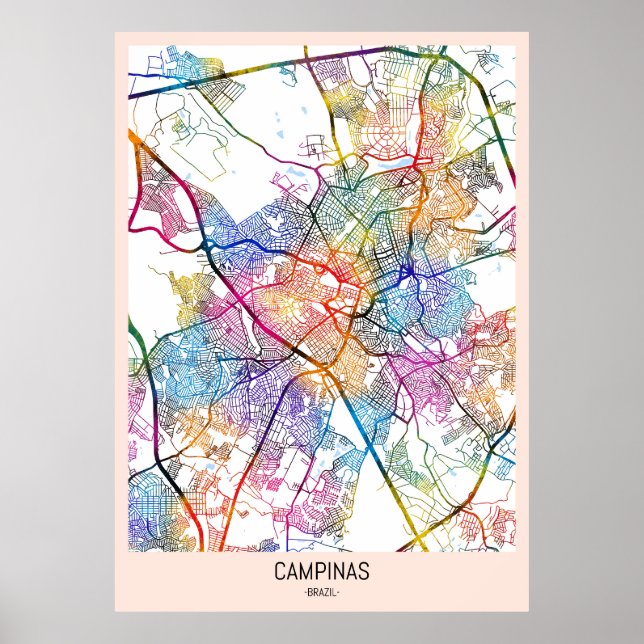 Poster Mapa da Cidade de Campinas Brasil (Frente)