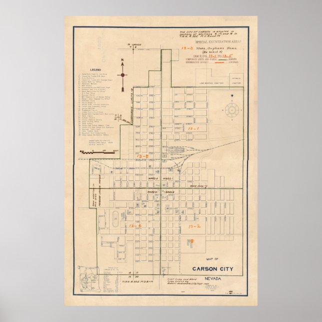 Poster Mapa da cidade de Carson NV (1940) (Frente)