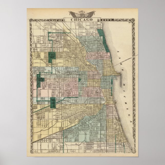 Póster Mapa da cidade de Chicago (Frente)