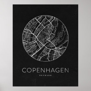 Poster Mapa da Cidade de Copenhaga minimalista