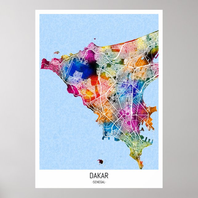 Poster Mapa da Cidade de Dakar no Senegal (Frente)