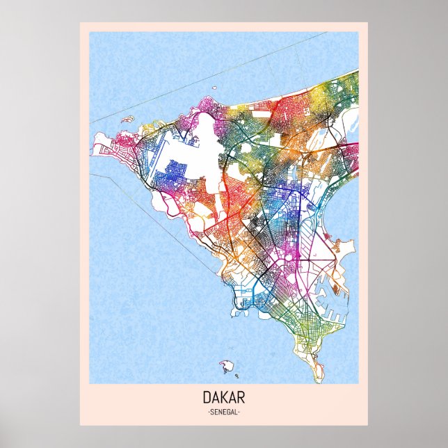 Poster Mapa da Cidade de Dakar no Senegal (Frente)