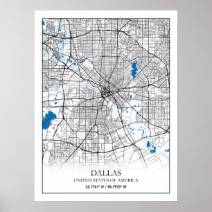Poster Mapa da cidade de Dallas Texas USA Viagem