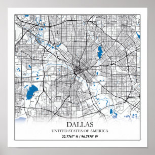 Poster Mapa da cidade de Dallas Texas USA Viagem