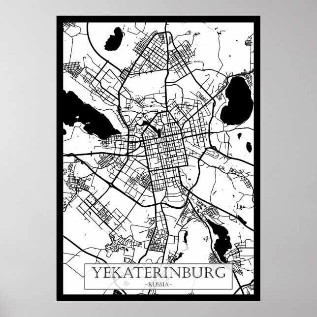 Poster Mapa da Cidade de Ecaterimburgo Rússia (Frente)