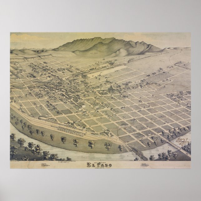 Poster Mapa da Cidade de El Paso, 1886 (Frente)