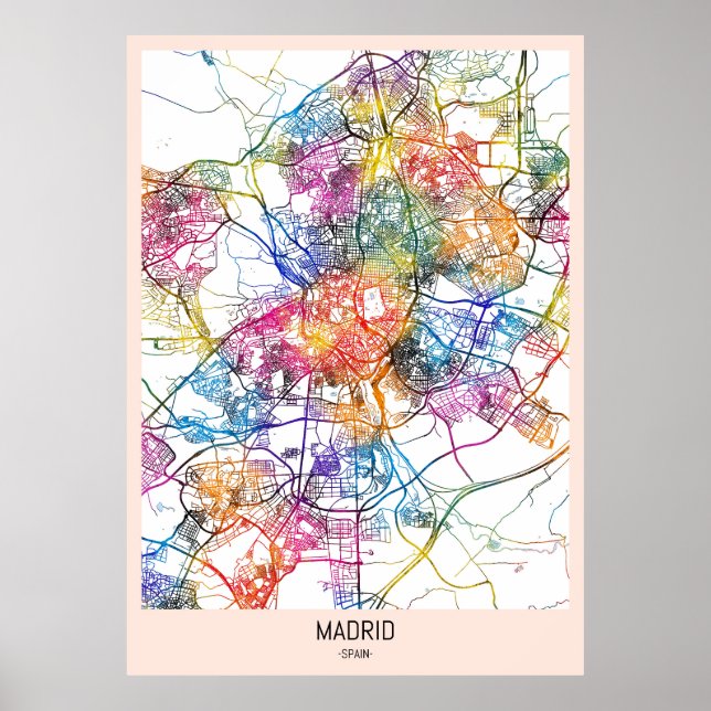Poster Mapa da cidade de Espanha de Madrid (Frente)