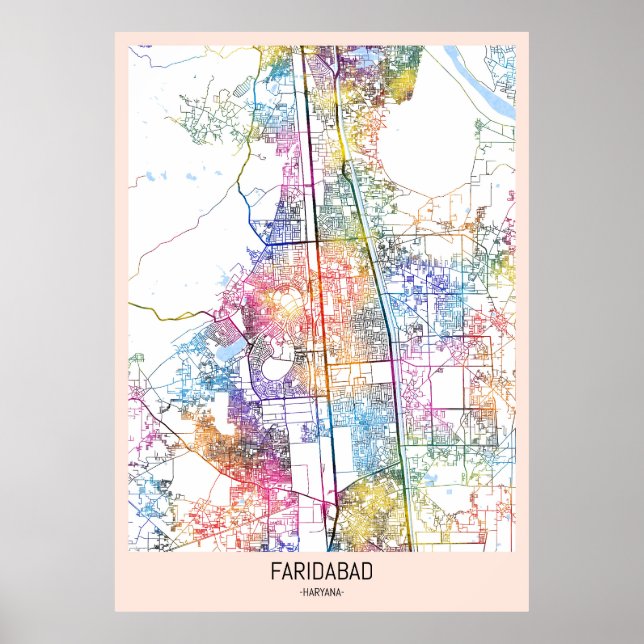 Poster Mapa da cidade de Faridabad Haryana (Frente)