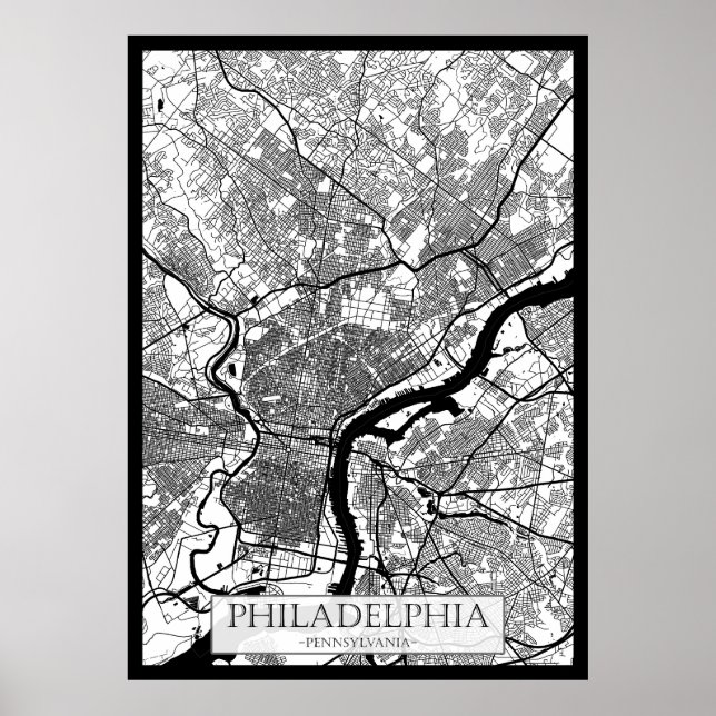 Poster Mapa da Cidade de Filadélfia EUA (Frente)