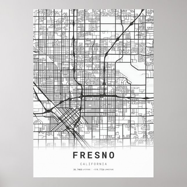 Poster Mapa da cidade de Fresno (Frente)