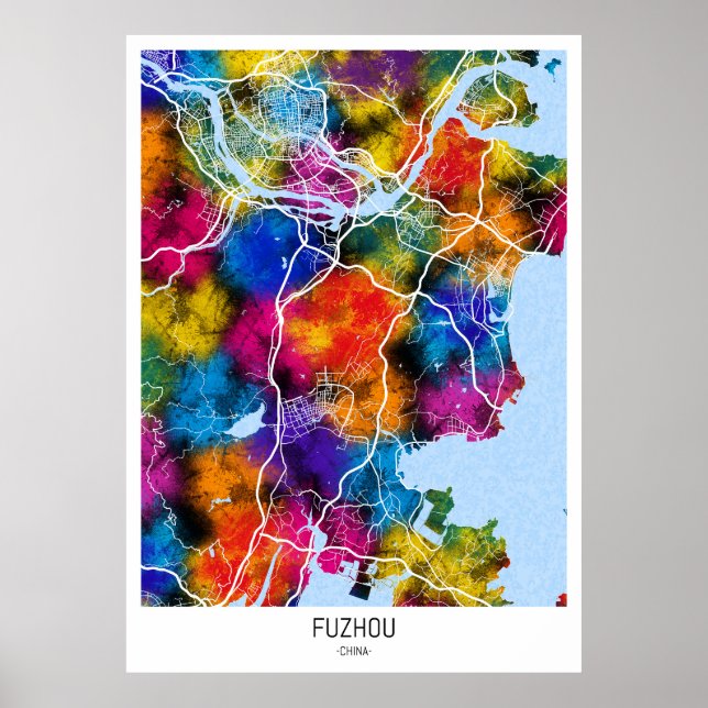 Poster Mapa da Cidade de Fuzhou China (Frente)