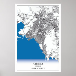 Poster Mapa da cidade de Grécia de Atenas Mínimo Simples